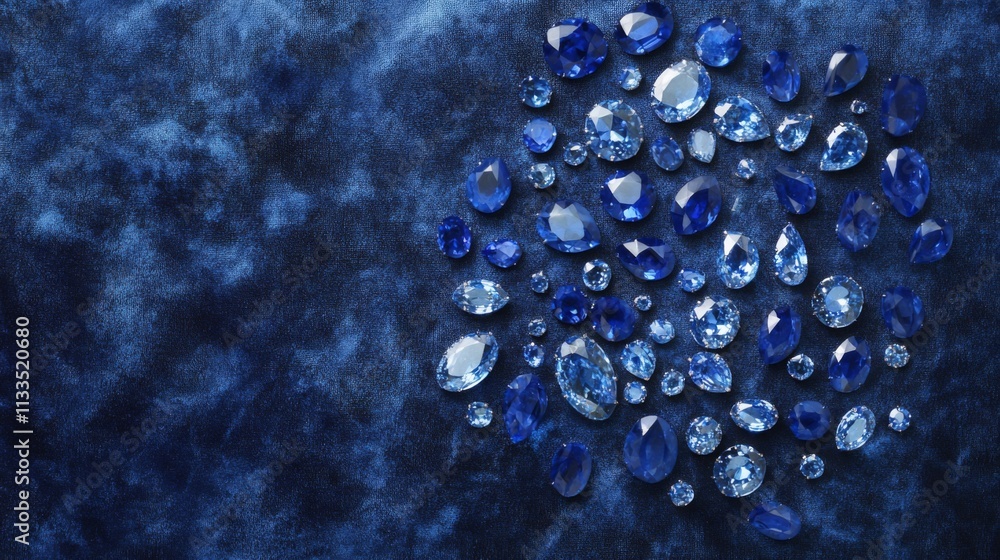 Aufkleber a captivating collection of blue gemstones in various cuts and shapes is artistically displayed on a