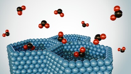 A 3d rendering of structure metal-organic framework of Mg-MOF-74 with CO2 molecules and a...