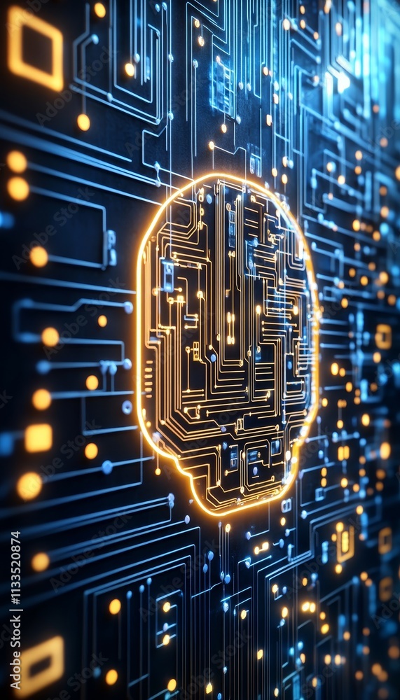 Poster digital brain, circuitry abstract concept of artificial intelligence and machine learning