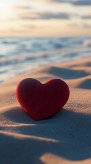 Fototapeta premium Heart-shaped red symbol tranquil beach image