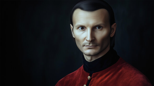 Niccol&ograve; Machiavelli portrait, facial reconstruction based on the painting attributed to Santi di Tito.
