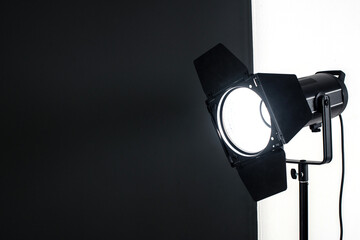 studio flash close-up. Studio equipment for video and photo shooting.