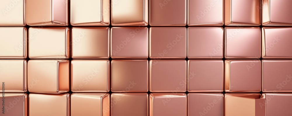 Poster polished tiles arranged to create a square wall. 3d, futuristic background formed from peach blocks.