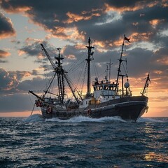 Fototapeta premium boat at sunset