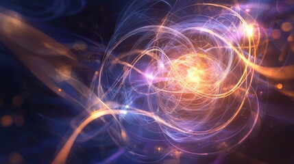 Obraz premium Quantum Speed: Dynamic Illustration of Particles Racing Through Vibrant Quantum Tunnel