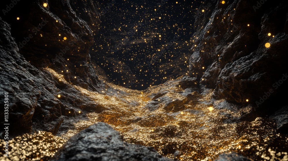 Aufkleber a captivating cavern filled with sparkling particles of light creates a magical atmosphere. the rock