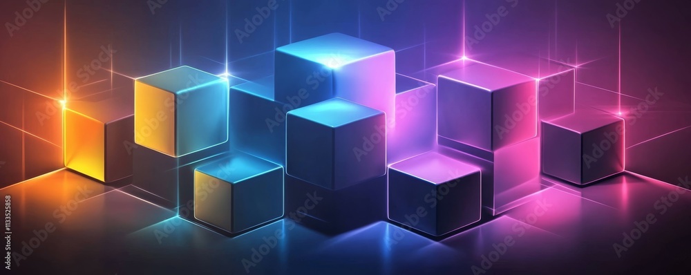 Aufkleber abstract 3d geometric shapes cube blocks background with neon lights