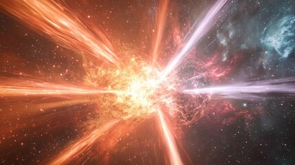 Quantum Entanglement Cosmic Connection - A Photorealistic Illustration of Interwoven Particles Emitting Light Beams in Colorful Energy Waves