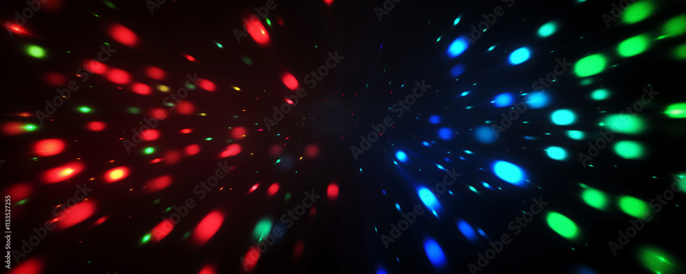 Wall mural modern digital artwork displaying a dark background filled with glowing rays of red, blue, and green