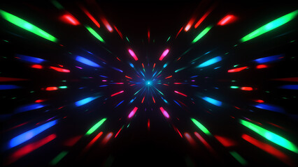 Obraz premium Abstract swirling lights in neon colors form a stunning visual effect on a dark background. The combination of red, blue, and green creates a sense of movement and depth.