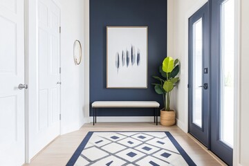 modern corridor with blue wall