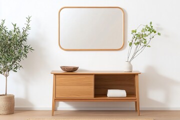 wooden table and mirror