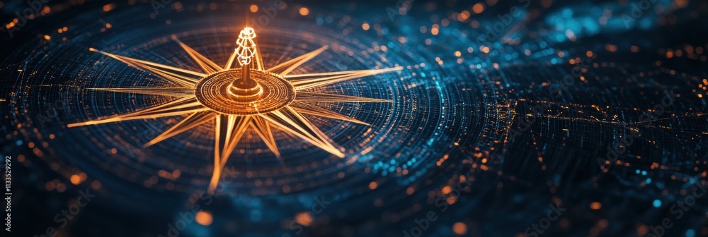 Poster an ethical compass symbolizes direction in ai, focusing on justice and transparency, highlighting in