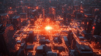 Quantum Mechanics Fusion in Futuristic Cityscape | Photorealistic Artwork of Glowing Structures & Energy Flows