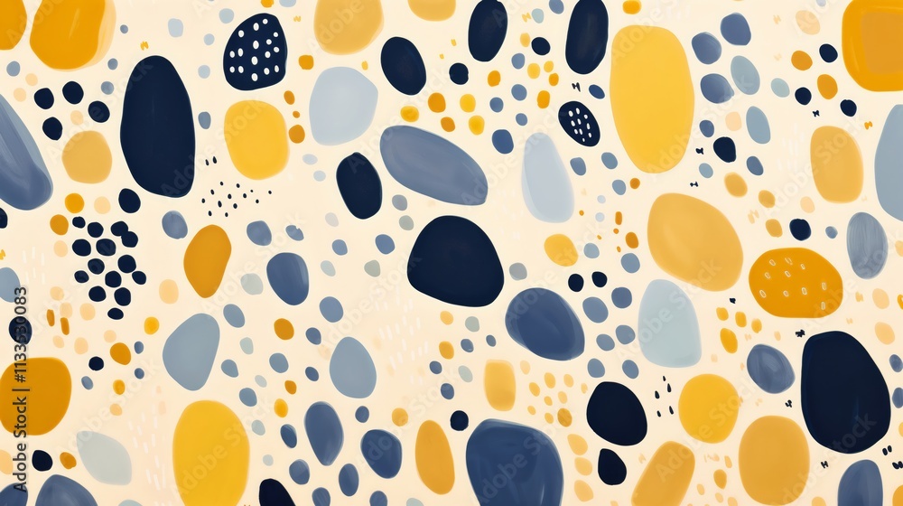 Poster abstract pattern with colorful spots and ovals in blue, yellow, and gray.vibrancy. creativity. dynam