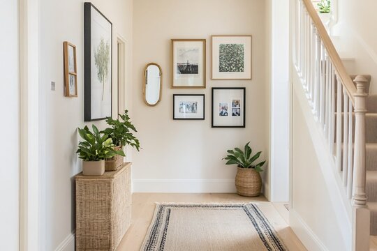 modern entrance hall with image frames