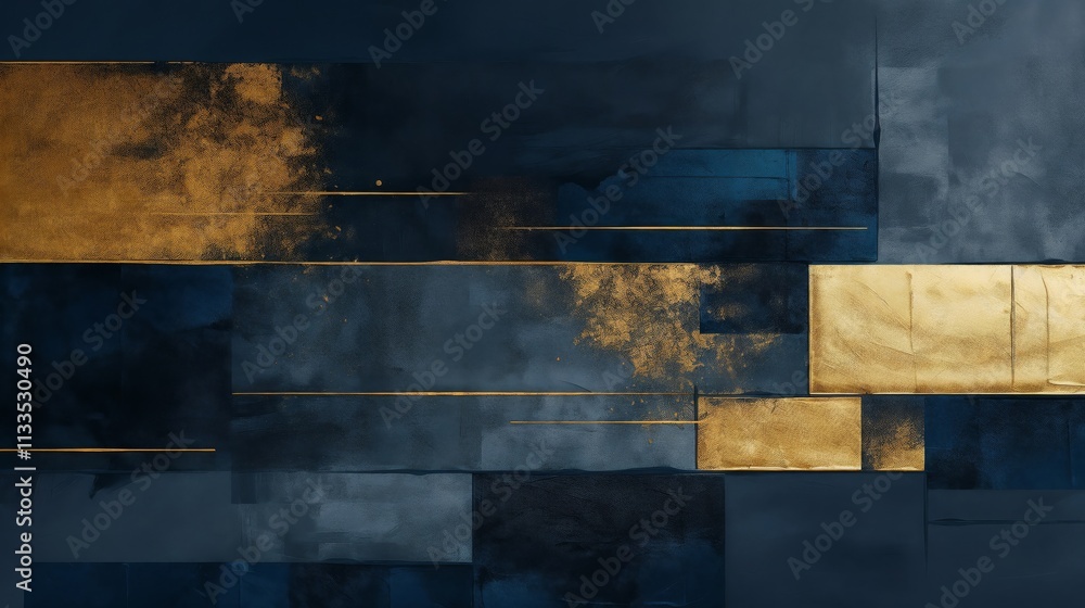 Poster abstract composition of rectangular shapes in dark blue and gold textures.elegance. modernity. layer