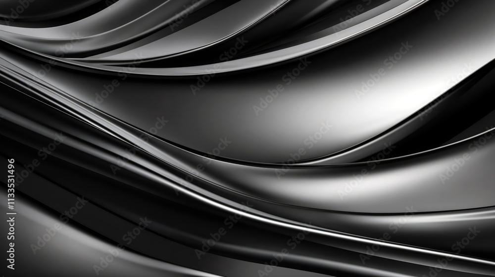 Poster abstract metallic curved lines in shades of black and gray creating a shiny effect.sophistication. m