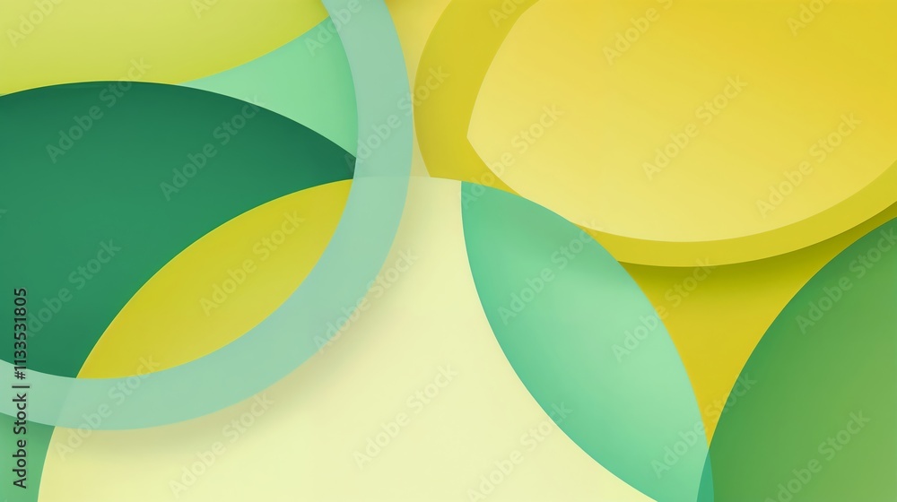 Poster abstract intersecting green and yellow circles and arcs with depth.harmony. balance. depth., textile