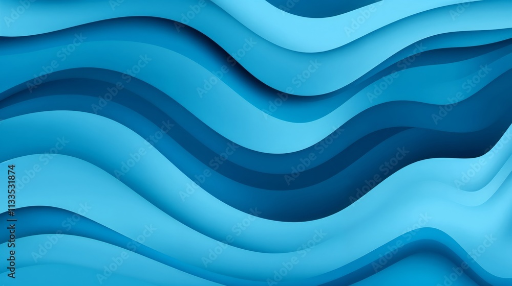 Poster abstract wavy lines in varying shades of blue with multi-layered effect.depth. fluidity. movement.gr
