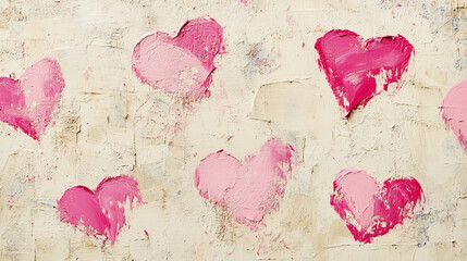 Fototapeta premium Colorful hearts painted on textured background create a whimsical decoration for various occasions