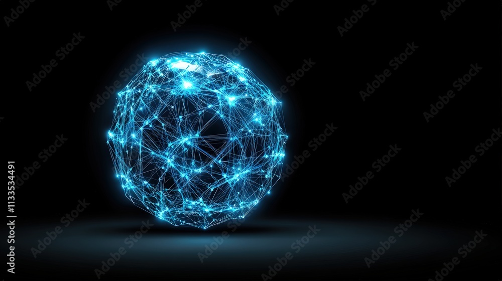 Aufkleber abstract glowing sphere of interconnected nodes and lines on dark background.