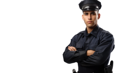 A police officer mexican young man on white background