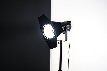 studio flash close-up. Studio equipment for video and photo shooting.