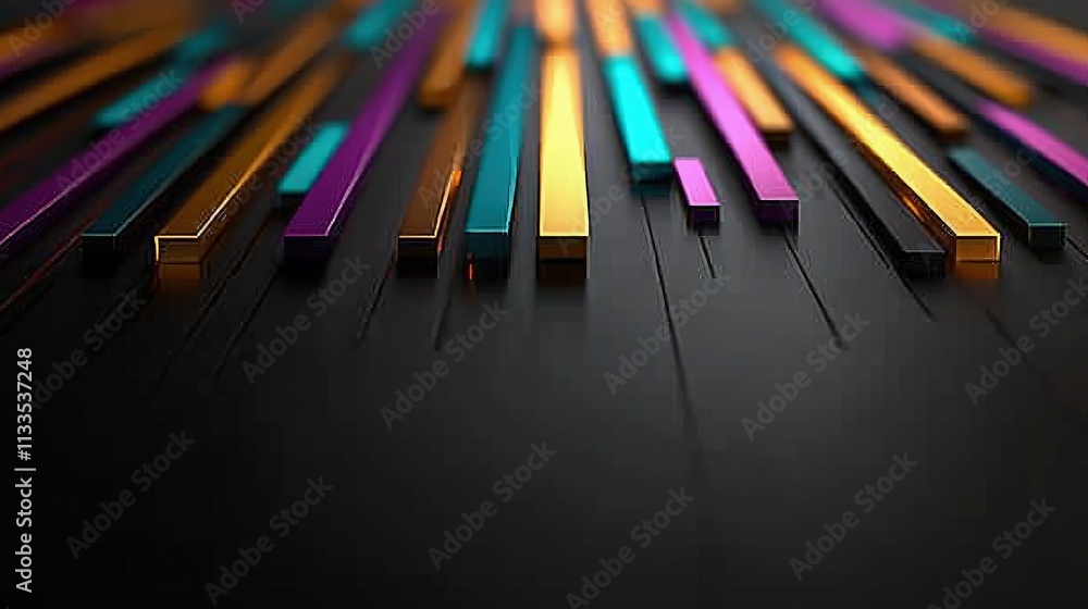 Poster abstract colorful lines converging on dark surface.