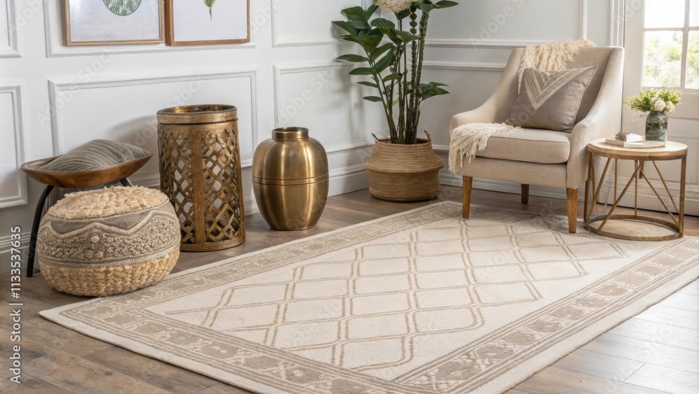 Poster the inviting atmosphere is complemented by a large area rug in neutral hues anchoring the seating ar