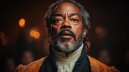 Fototapeta premium Here's a 10-word description: Serious dark-skinned man in period clothing,