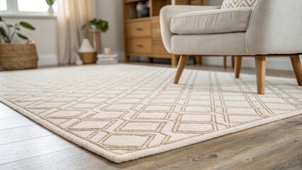 The area rug featuring a subtle geometric design complements the surrounding furniture and creates a welcoming atmosphere.