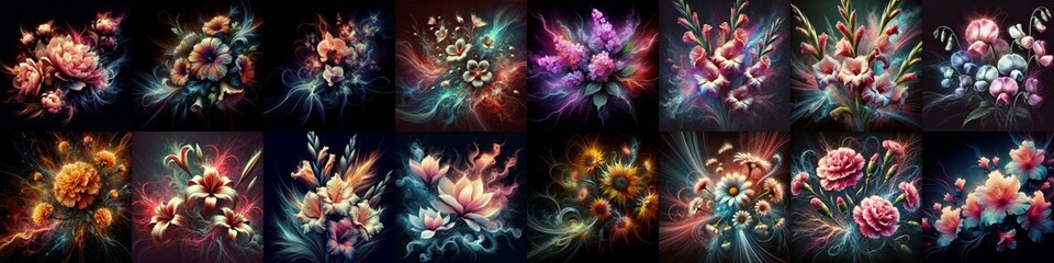 Plasma explosion flowers. AI generated illustration
