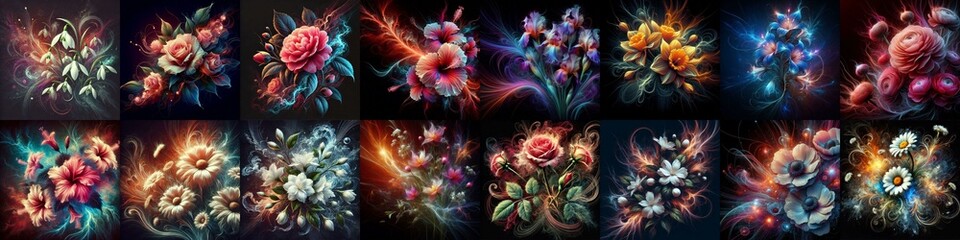 Plasma explosion flowers. AI generated illustration