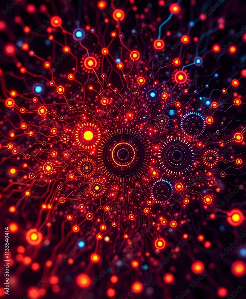Aufkleber steampunk circuit board with glowing nodes
