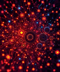 Steampunk Circuit Board with Glowing Nodes