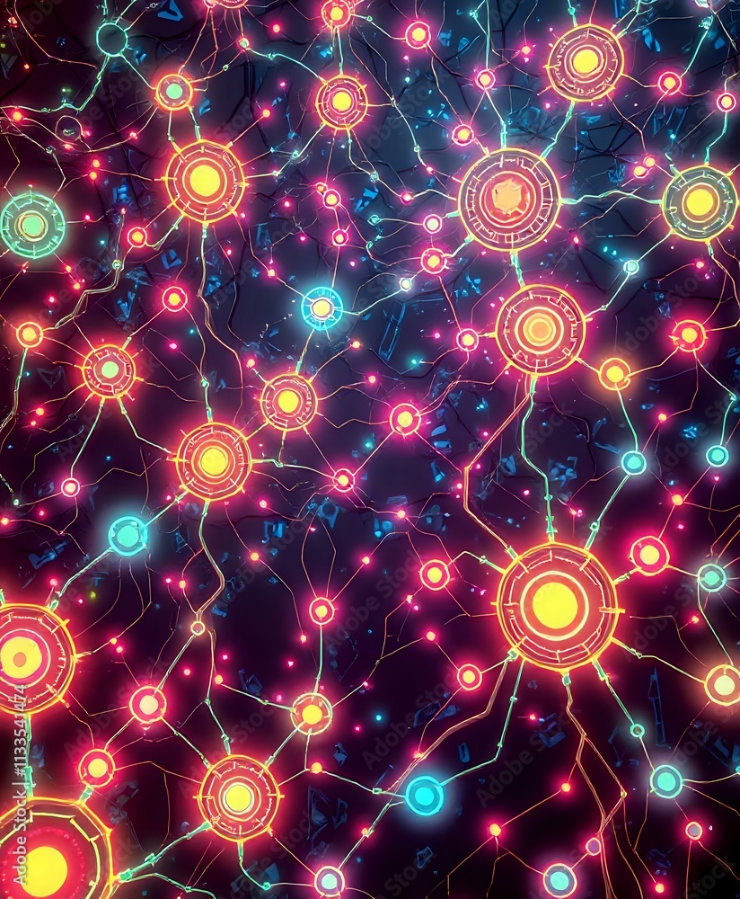 Poster technexus convergence - glowing cybernetic pattern