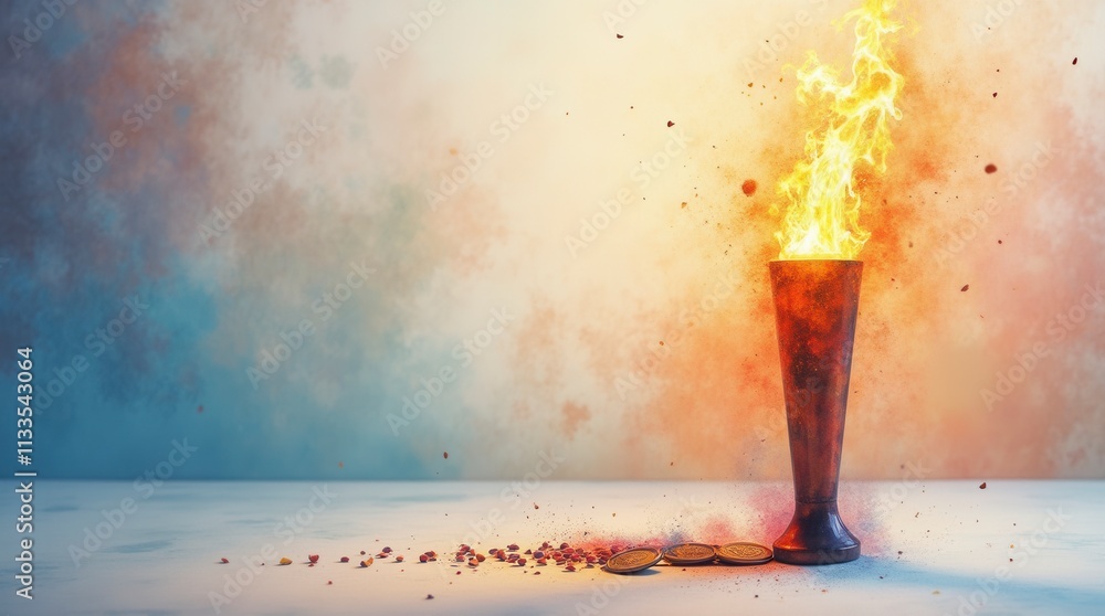 Poster watercolor image of the olympic torch on an empty background. the moment of awarding and issuing med