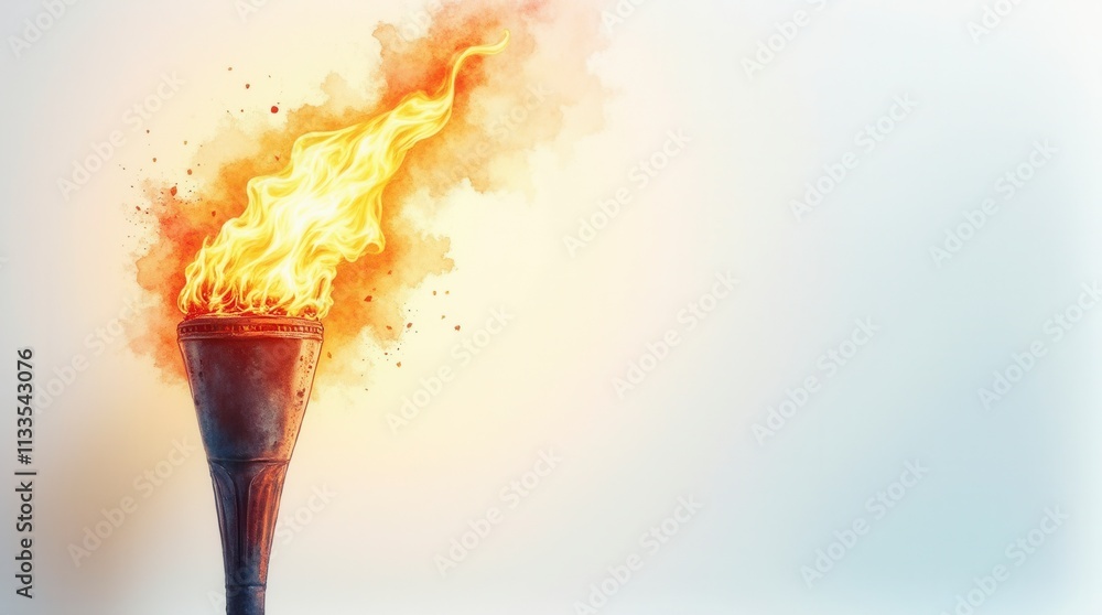 Poster watercolor image of the olympic torch on an empty background. the moment of awarding and issuing med