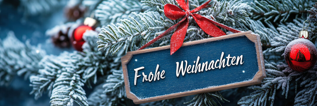  christmas web banner "Frohe Weihnachten"  greeting card text german - christmas and winter background 