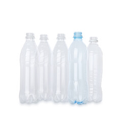 Many empty plastic bottles isolated on white