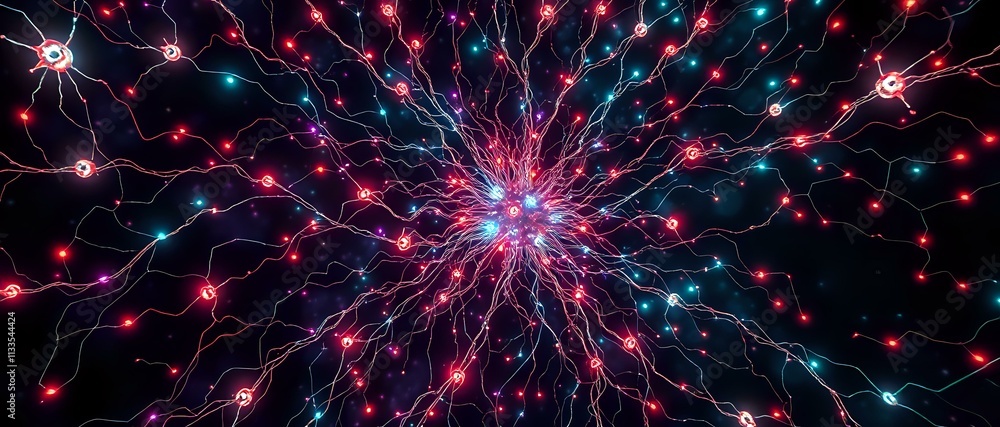 Poster cosmic conflagration in pink nebula: exploding galaxy art