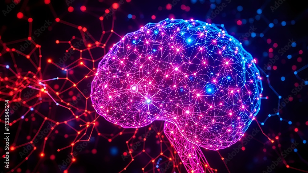 Poster glowing brain synapse network | futuristic neural connection