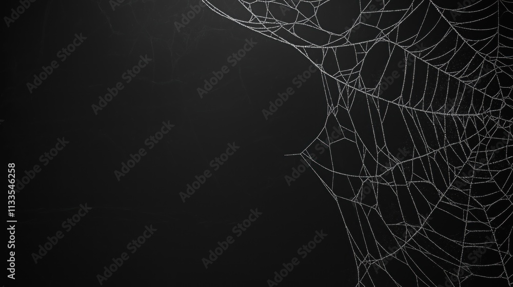 Aufkleber spider web detailed close up on black background. intricate network of thin threads. dark backdrop h