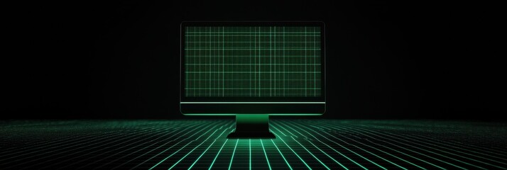 A glowing green network grid extends from a simple monitor icon, representing digital support and connectivity in a dark setting. Generative AI