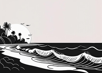 Nature-inspired coastal skyline with ocean and beach elements in a modern minimalist design.