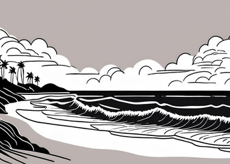 Nature-inspired coastal skyline with ocean and beach elements in a modern minimalist design.