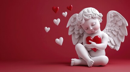 Cherubic angel embracing heart romantic setting art sculpture love theme close-up emotion representation