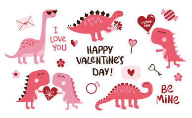 Valentine's Day dinosaurs collection. Adorable Dinos with love elements.