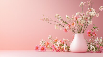 Pink cherry blossoms in a white vase